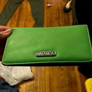 Green nautica wallet with stripe interior